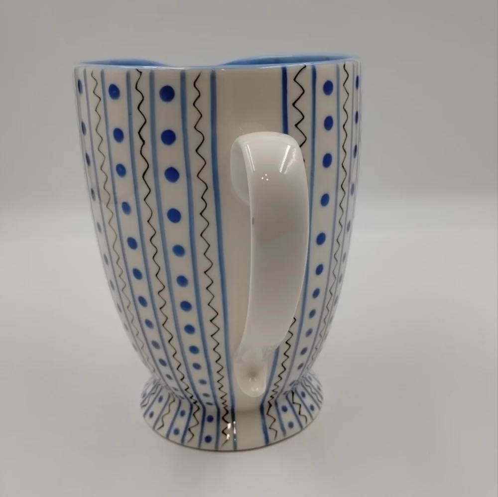 Starbucks Barista Pitcher 48 oz Ceramic White w Blue Dots Zig Zag 2003